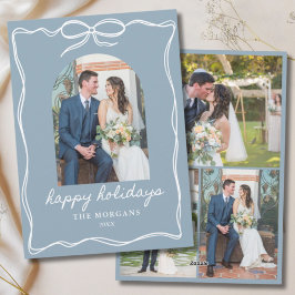 Dusty Blue Bow Glad helg Rustic Ny gifta Julkort