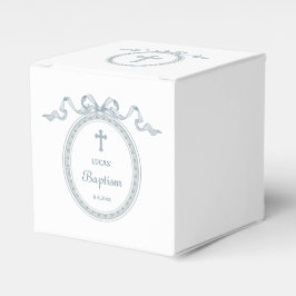 Dusty Blue Bow Grekiska Ram Baptism Cube Presentaskar