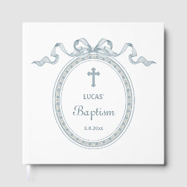 Dusty Blue Bow Grekiska Ram-baptism Gästböcker