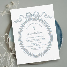 Dusty Blue Bow Grekiska Ram-baptism Inbjudningar
