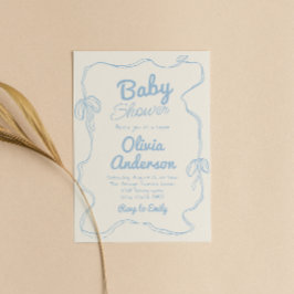 Dusty Blue Bow Hand plockade Boy Coquette Baby Sho Inbjudningar