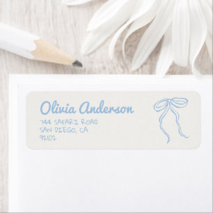 Dusty Blue Bow Handskriven ritad pojkvän Shower Returadress Etikett
