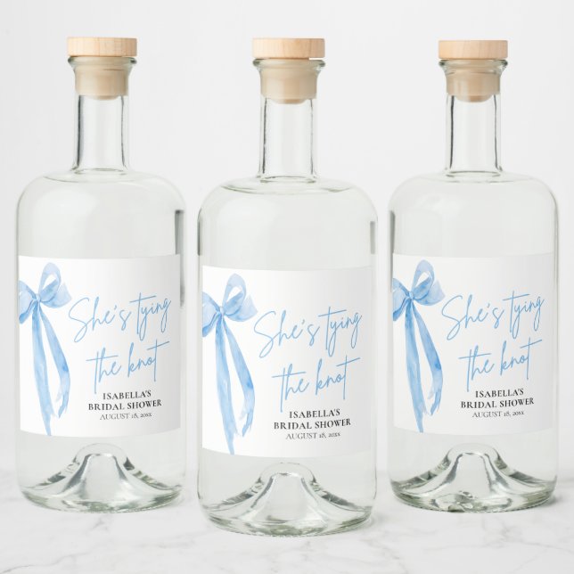 Dusty Blue Bow Hon Gifter sig Möhippa Spritflaskor Etikett (Flaskor)
