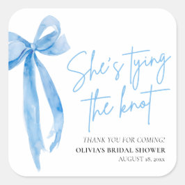 Dusty Blue Bow Hon knyter knuten Bridal Shower Fyrkantigt Klistermärke