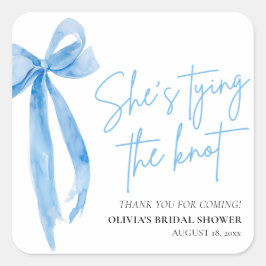 Dusty Blue Bow Hon knyter knuten Bridal Shower Fyrkantigt Klistermärke