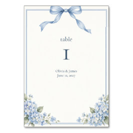 Dusty Blue Bow Hydrangea Bröllop Bordsnummer