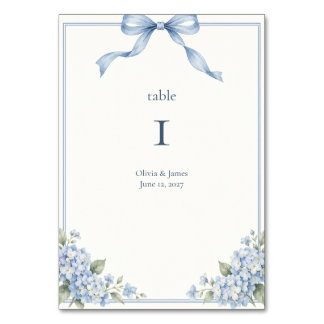 Dusty Blue Bow Hydrangea Bröllop Bordsnummer