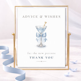 Dusty Blue Bow Martini Pojke Bebis Shower Rådgivni Poster