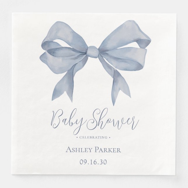 Dusty Blue Bow Pojke Baby Shower Pappersservett (Framsida)