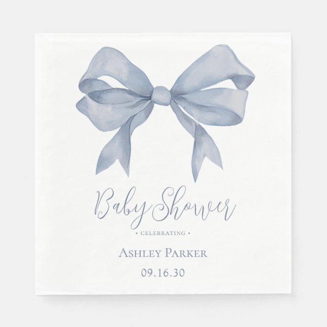 Dusty Blue Bow Pojke Baby Shower Pappersservett (Framsidan)