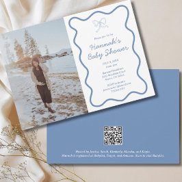 Dusty Blue Bow Ribbon Baby Shower Photo-inbjudan Inbjudningar
