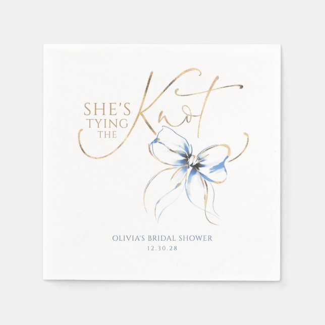 Dusty Blue Bow She's Tying the Knot Bridal Shower Pappersservett (Framsidan)