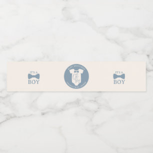 Dusty Blue Bow Tie Baby Shower Vattenflaska Etikett