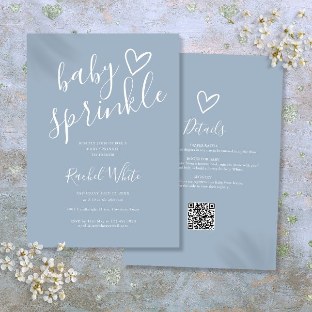 Dusty Blue Boy alla i en sprinkelskugga i Baby Inbjudningar (Dusty Blue Boy All In One Baby Sprinkle Shower Invitation)