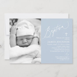 Dusty Blue Boy Baptism Fotoinbjudan Inbjudningar