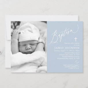 Dusty Blue Boy Baptism Fotoinbjudan Inbjudningar