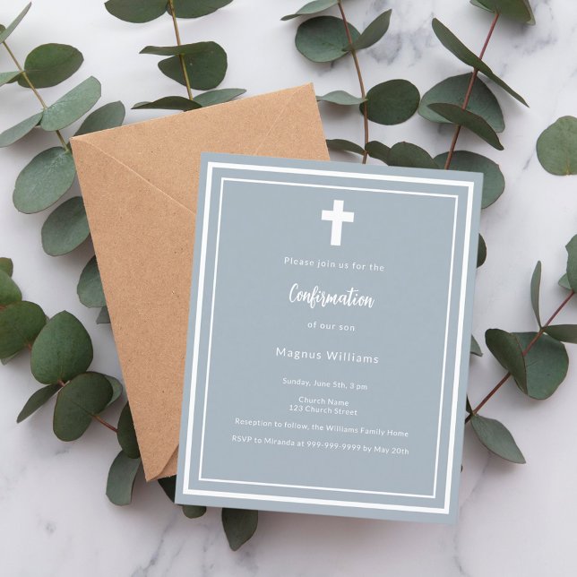 Dusty blue boy-bekräftelseinbjudan (Skapare uppladdad)