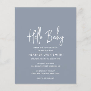 Dusty Blue Boy Budget Hej Baby Shower-inbjudan