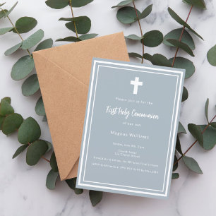 Dusty Blue Boy First Heliga Communion Inbjudningar