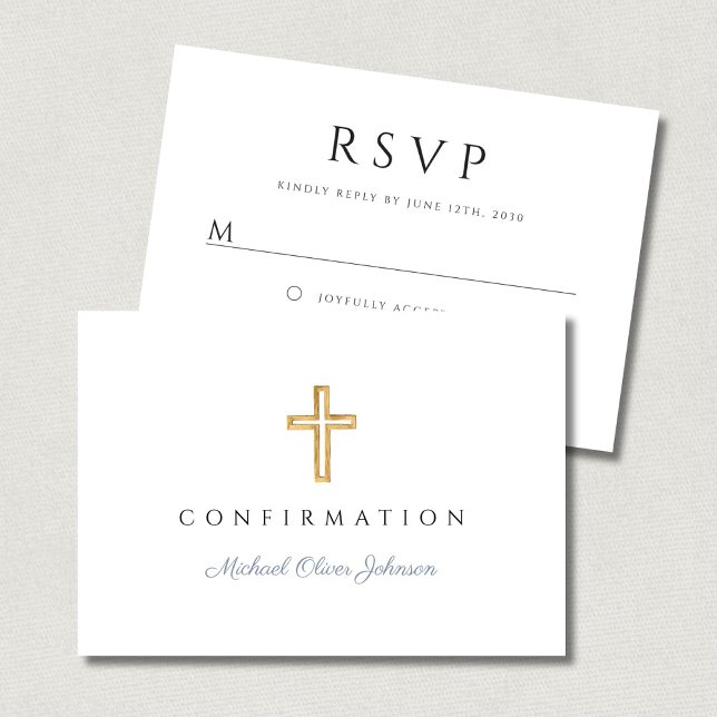 Dusty Blue Boy Religious Cross Confirmation OSA Kort (Dusty Blue Boy Religious Cross Confirmation RSVP Card)