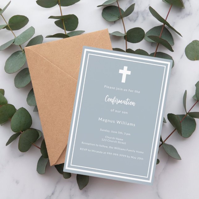 Dusty blue boybekräftelse inbjudningar (Skapare uppladdad)