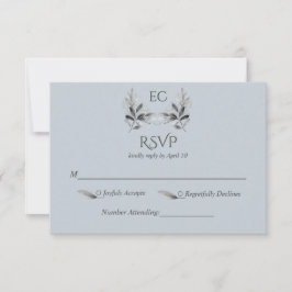 Dusty Blue Branch Monogram Wedding OSA Kort