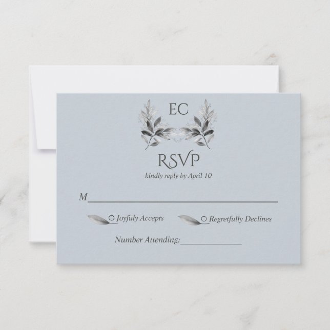 Dusty Blue Branch Monogram Wedding OSA Kort (Framsida)