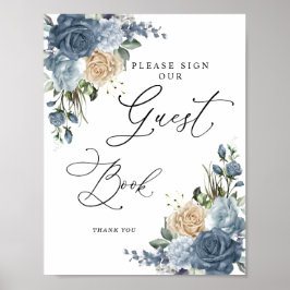 Dusty Blue Bridal Shower Guest Book Sign Poster