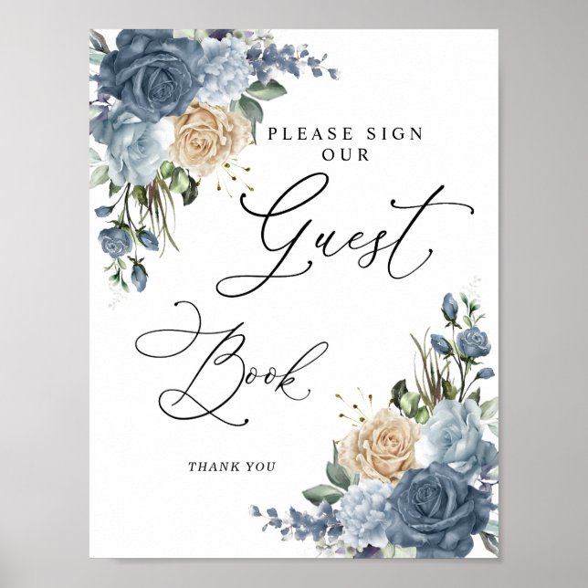 Dusty Blue Bridal Shower Guest Book Sign Poster (Framsidan)