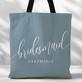 Dusty Blue Bridesmaid Modern Script Tygkasse