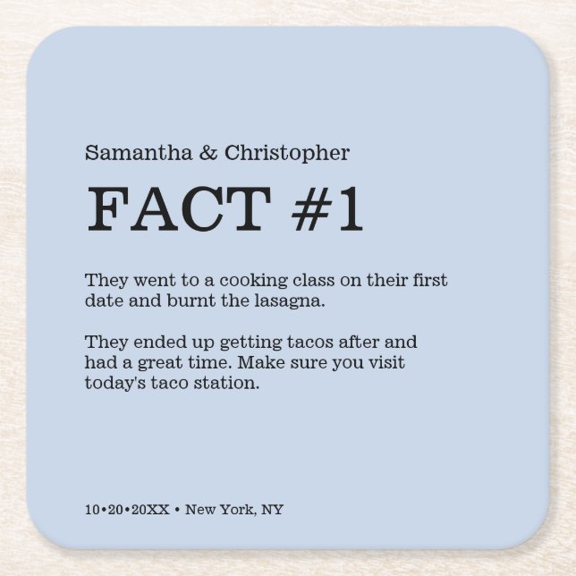 Dusty Blue Bröllop Anpassningsbar Roligt Fakt Underlägg Papper Kvadrat (Framsidan)