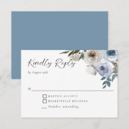 Dusty Blue Bröllop Blommigt Elegant Svara vänligt OSA Kort