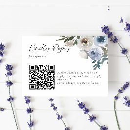 Dusty Blue Bröllop Blommigt Kinly Svara QR-kod OSA Kort