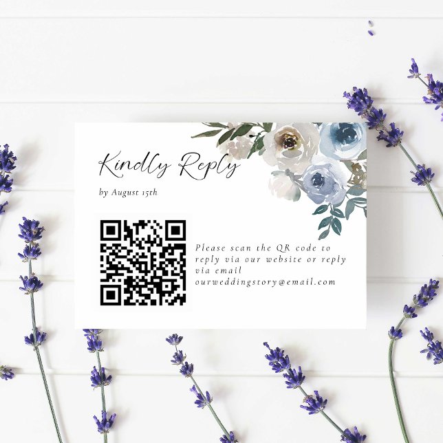 Dusty Blue Bröllop Blommigt Kinly Svara QR-kod OSA Kort (Skapare uppladdad)