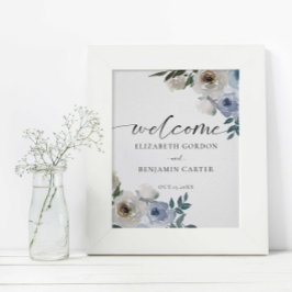 Dusty Blue Bröllop Blommigt Välkomsthälsning Elega Poster