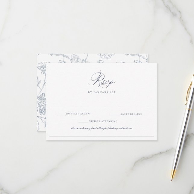 Dusty Blue Bröllop Food Allergy Diet Restriction OSA Kort (Fram/Back In Situ)