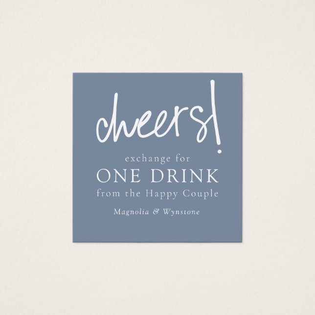 Dusty Blue Bröllop Free Drink Tokens Fyrkantigt Visitkort (Framsida)