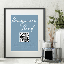 Dusty Blue Bröllop Honeymoon Fund QR-kod Poster
