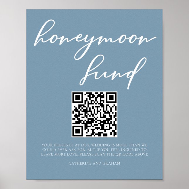 Dusty Blue Bröllop Honeymoon Fund QR-kod Poster (Framsidan)