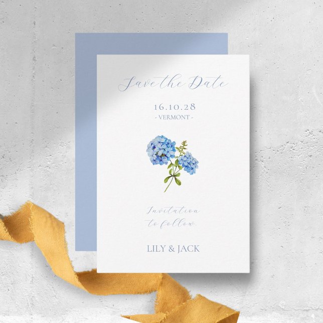 Dusty Blue Bröllop Hydrangea Save Date Card Spara Datumet (Skapare uppladdad)