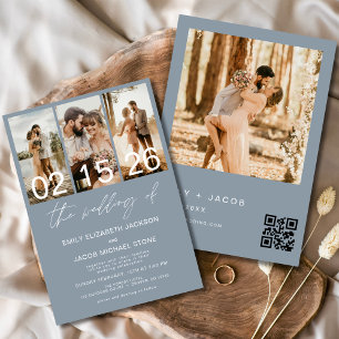 Dusty Blue Bröllop i Eleganten för fotot QR-kod Inbjudningar