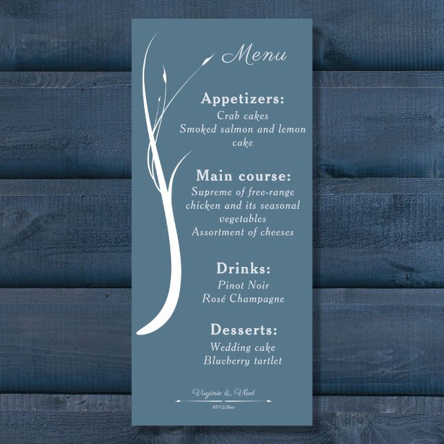 Dusty Blue Bröllop Menu Meny (Dusty Blue Wedding Menu)