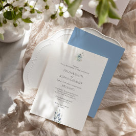 Dusty Blue Bröllop | Minimal botanisk design Inbjudningar