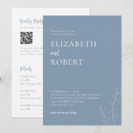 Dusty Blue Bröllop Minimalistisk Modern QR-kod Inbjudningar