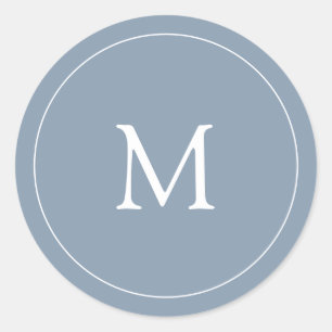 Dusty Blue Bröllop Monogram Runt Klistermärke