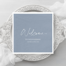 Dusty Blue Bröllop Napkin - Välkommen