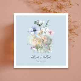 Dusty Blue Bröllop Napkins med  jaktblommor Pappersservett