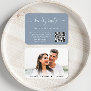 Dusty Blue-Bröllop OSA för skriptfoto QR-kod Tilläggskort