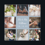 Dusty Blue Bröllop Photo Collage Tack Magnet<br><div class="desc">Anpassa med dina åtta favoritfoton från bröllop,  namn och speciella datum för att skapa ett unikt fotokollage,  ett unikt minne och en unik present. En underbar keepy att uppskatta! Du kan anpassa bakgrunden till färg som är din favorit. Designad av Thisisnotme©</div>