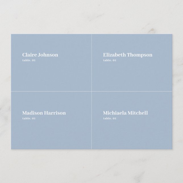 Dusty Blue Bröllop Place Card DIY Inbjudningar (Framsida)